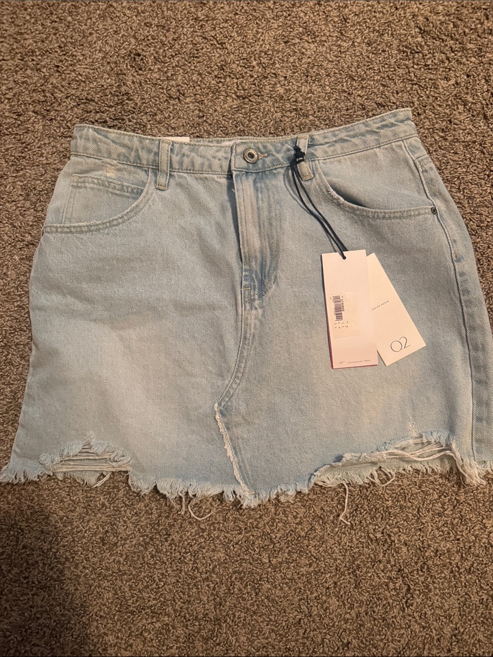 Q2 Light Blue Denim Mini Skirt with Frayed Hem